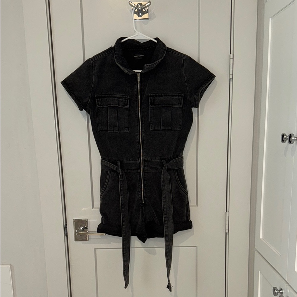 White Fox Black Denim Romper